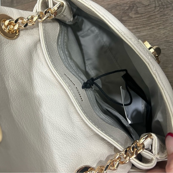 NWT- Rebecca Minkoff Edie Quilted Leather Crossbody w/Gold Chain Hardware Pearl - Picture 6 of 10
